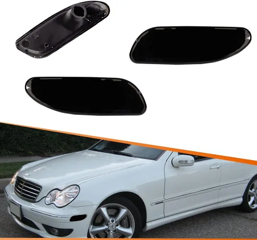 ADIIL Kit de luces de marcador lateral de parachoques delantero de lente ahumada compatible con Mercedes-Benz W203 Clase C 2001-2007, reemplaza la