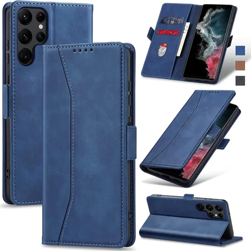 Jasonyu Funda tipo cartera con tapa para Samsung Galaxy S22 Ultra 5G, funda tipo folio magnética de cuero con tarjetero, función atril - funda de