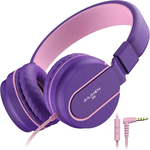 Miniatura 8 de AILIHEN Auriculares para niños, audífonos I35 sobre la oreja para la escuela, volumen seguro de 93dB, micrófono HD estéreo para niños y niñas, Azul