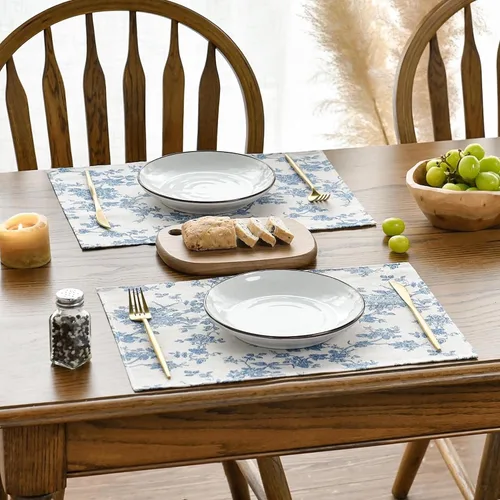 Miniatura 4 de Juego de 6 manteles individuales pastorales para mesa de comedor, reversibles y resistentes al calor, antideslizantes, manteles para mesa de cocina