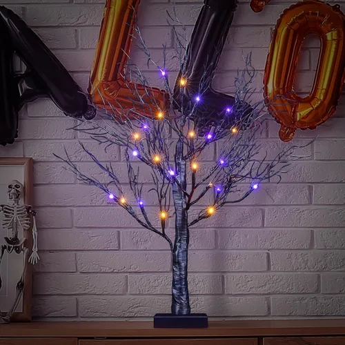 Miniatura 2 de LIGHTSHARE Bonsái de sauce de Halloween de 26 pulgadas, 20 luces LED, árbol espeluznante artificial negro para el hogar, festival, belén, fiesta