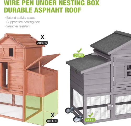 Miniatura 3 de GUTINNEEN Gallinero móvil al aire libre gallinero gallinero con ruedas caja de anidación, jaula de aves de corral casa de pato con carrera Gris
