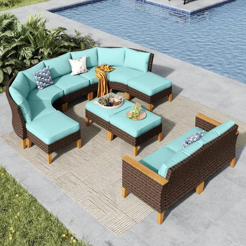Miniatura 56 de MFSTUDIO Juego de 2 muebles de ratán para patio, sofá biplaza de mimbre para exteriores, juego de conversación para jardín, piscina, patio trasero