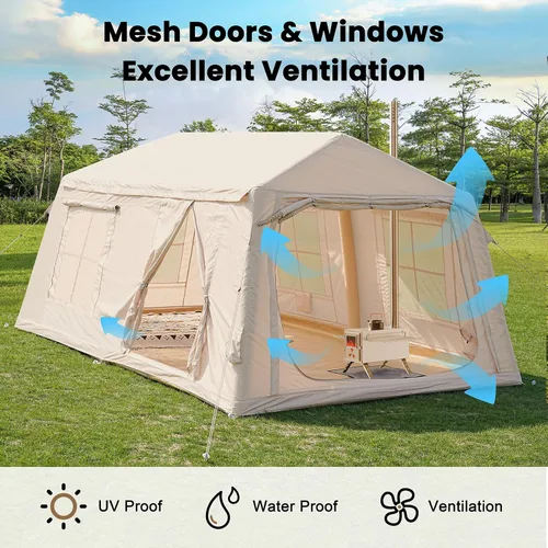 Miniatura 6 de Inflatable Tents for Camping, Blow Up Tent with Hand Pump, Easy Setup Inflatable Hot Tent with Stove Jack, Waterproof Oxford Air Glamping Tents for