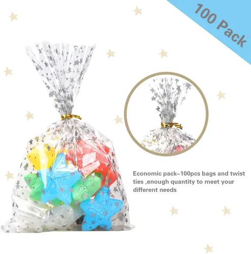 Miniatura 3 de 100 bolsas de regalo de celofán con estampado de estrellas, de 6 x 10 pulgadas, bolsas de regalo de celofán, bolsas de regalo de fiesta, bolsas