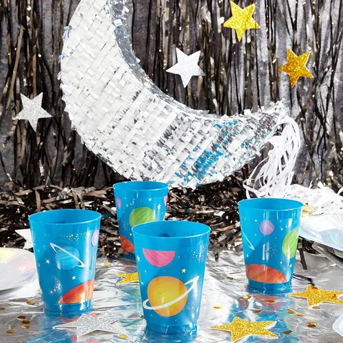 Miniatura 2 de BLUE PANDA Vasos de plástico para fiestas, paquete de 16 unidades, vasos reutilizables para el espacio exterior, 16 onzas, decoraciones para fiestas