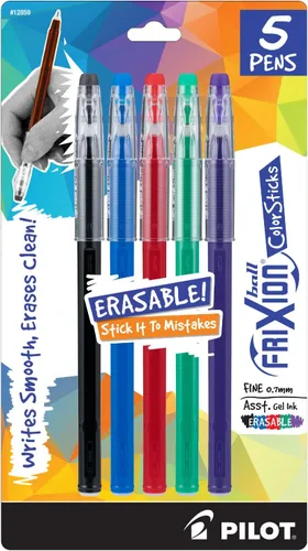PILOT FriXion ColorSticks - Bolígrafos de tinta de gel borrables, punta fina de 0.028 in, tintas de colores surtidos, 5 bolígrafos (12859)
