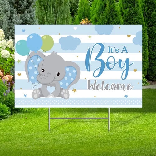 Miniatura 12 de Capoda Letrero de Jardín para Baby Shower con Estaca Letrero de Jardín de Revelación de Género Elefante Azul Rosa Decoración de Césped Niño Niña Oso