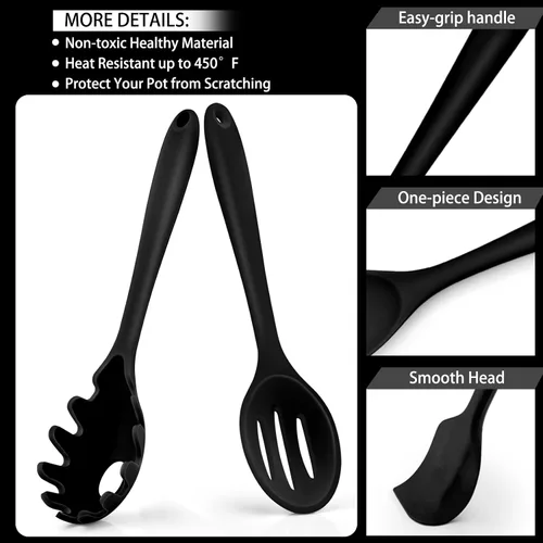 Miniatura 3 de P&P CHEF Juego de 7 utensilios de cocina de silicona, a prueba de calor, para utensilios de cocina antiadherentes, espátula antiadherente, espátula