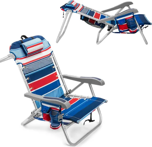 Miniatura 8 de Homevative Cooler+ - Silla de playa plegable con 5 posiciones, toallero, bolsa enfriadora XL, red de almacenamiento, soporte para taza y teléfono