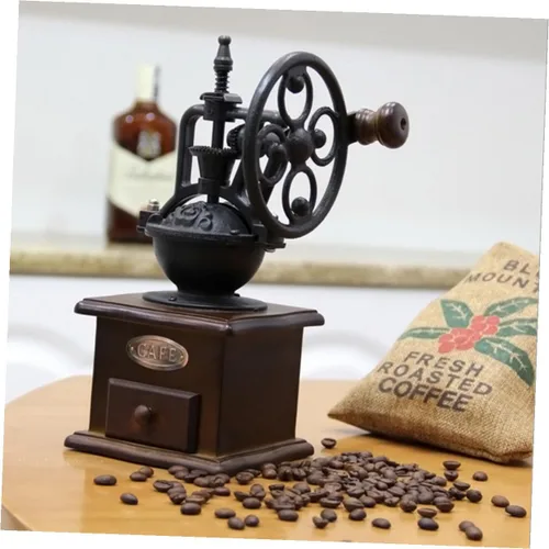 Miniatura 6 de Molinillo de café de manivela vintage, molino de madera clásico, molinillo de frijoles manual para café casero con práctico mango de ahorro