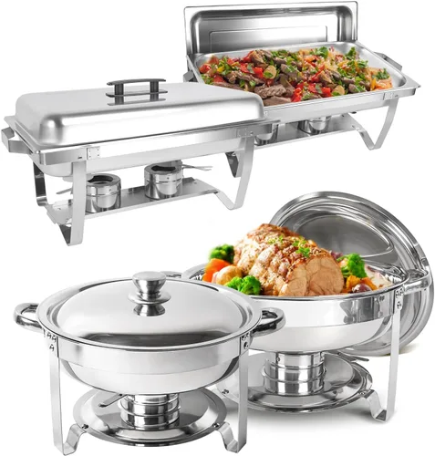 Miniatura 11 de IMACONE Juego de 2 platos para bufé, rectángulo de 8 cuartos y 5 cuartos de galón de acero inoxidable redondo para catering, chafers