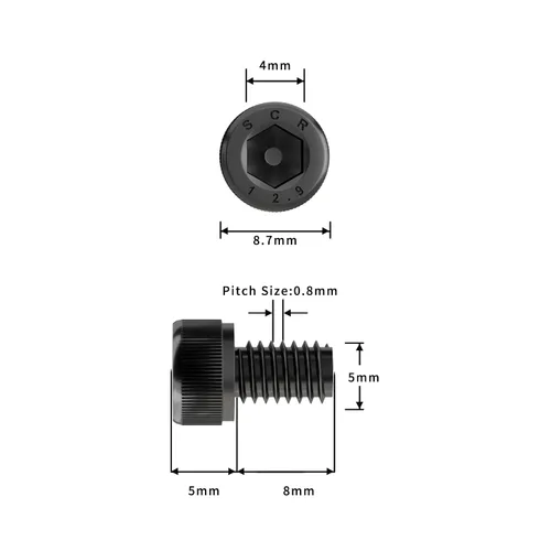 Miniatura 2 de Tornillos de cabeza hueca M5-0.031 x 0.315 in, acero de aleación de grado 12.9, acabado de óxido negro, rosca de máquina, unidad de enchufe Allen