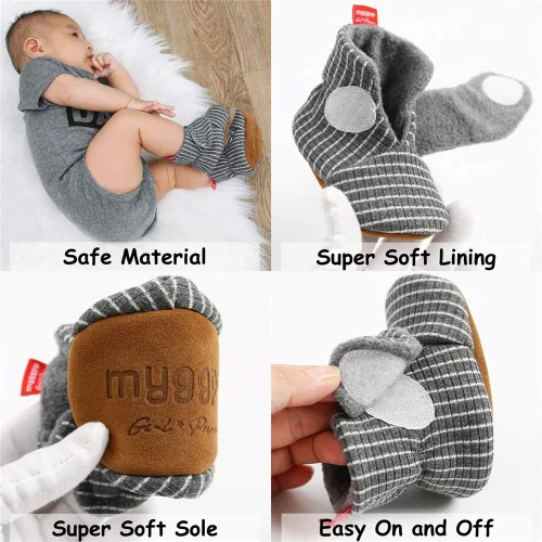 Miniatura 2 de Timatego Botines para recién nacidos, para bebés, niños y niñas, antideslizantes, suela suave, cálidos, para invierno, para casa, zapatos de cuna