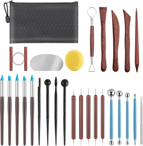 Miniatura 12 de Kit de 48 herramientas de cerámica para esculpir, herramientas de tallado de arcilla, herramientas de cerámica para arcilla polimérica, modelado, 48