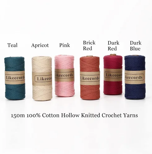 Miniatura 2 de Likeecords 100% Hilo de Algodón Cordón de Crochet para Bolsas 2mm 350 Yardas Cordón de Macramé Trenzado Cordón de Macramé Hilo de Crochet Regalo