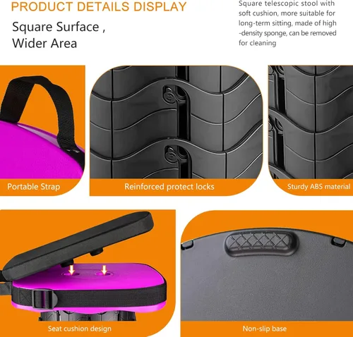 Miniatura 3 de Taburete plegable para acampar con cojín, taburete plegable portátil con bolsa de nailon, taburete plegable para adultos portátil, carga máxima