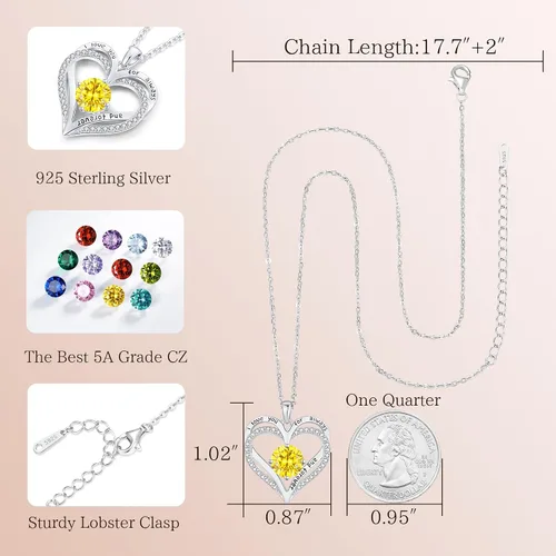Miniatura 185 de LOUISA SECRET Love Heart Birthstone Necklaces for Women, Birthday Gift for Women, Anniversary Jewelry for Wife Her, 925 Sterling Silver Pendant
