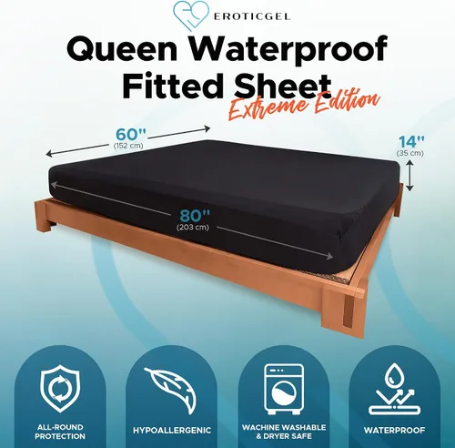 Miniatura 2 de Sábana bajera impermeable extrema, tamaño Queen, cobertura lateral completa, bolsillo profundo de 14 pulgadas, protector de colchón negro