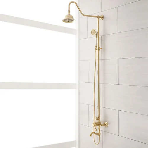 Miniatura 12 de Signature Hardware 429526 Dolwick - Sistema de ducha expuesto con cabezal de ducha de lluvia, ducha de mano y manguera, incluido en bruto