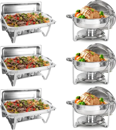 Miniatura 10 de IMACONE Juego de 2 platos para bufé, rectángulo de 8 cuartos y 5 cuartos de galón de acero inoxidable redondo para catering, chafers