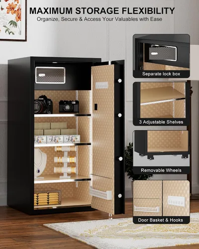 Miniatura 5 de TIGERKING 11.5 pies cúbicos Caja fuerte grande y resistente para seguridad del hogar – Bloqueo digital con pantalla táctil, antirrobo, estantes Negro