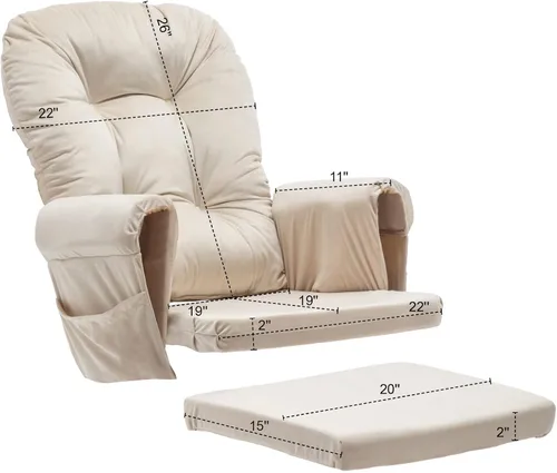 Miniatura 4 de Paddie Glider Rocker - Cojines de repuesto de terciopelo con almacenamiento, juego de cojines para silla mecedora con lazos, 5 unidades, color beige