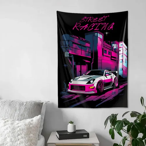 Miniatura 25 de QEOPGNE Tapiz grande para colgar en la pared, diseño de puente de puerta dorada, grandes olas, japonés, retro, Jdm, auto, R34, tapiz para 2