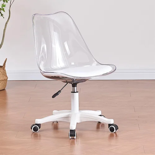 Miniatura 13 de Silla de escritorio transparente, silla de oficina de acrílico sin brazos con ruedas, giratoria de 360° y silla de tocador de altura ajustable