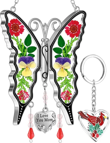 Miniatura 19 de KY &BOSAM - Atrapa luz de vitral con mariposa de color, con la frase A special teacher. Campanilla para el viento, como regalo para la profesora