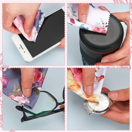 Miniatura 5 de Sinmoe 20 piezas de paño de limpieza de microfibra con diseño elegante de flores, paño de microfibra suave multicolor, limpiador de gafas