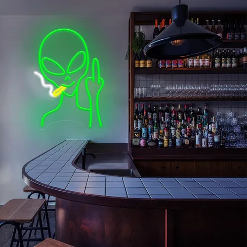 Miniatura 3 de Letreros de neón alienígenas verdes, letreros de neón LED regulables para decoración de pared, dormitorio, guarida del hombre, sala de juegos, bar