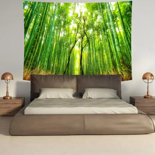 Miniatura 2 de Delur Tapiz de camino del bosque, puesta de sol, selva tropical tropical, árbol natural, tapiz para colgar en la pared, cabecera de paisaje verde