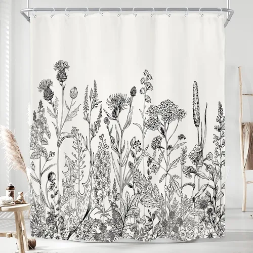 Miniatura 37 de Riyidecor - Cortina de ducha con estampado de flores silvestres para decorar un baño pequeño o una ventana, 36 pulgadas de ancho x 72 pulgadas