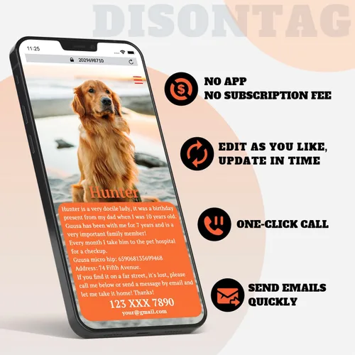 Miniatura 3 de Etiqueta de identificación de perro personalizada con código QR con almacenamiento de información de mascotas en línea Modifiable