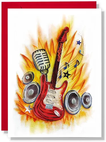 Tarjeta de feliz aniversario con forma de guitarra y nota musical, tarjetas de felicitación de quilling, regalo único para guitarristas para