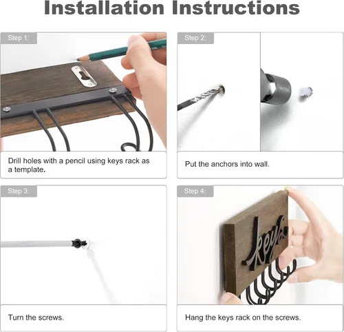 Miniatura 6 de Mkono Soporte para llaves de pared decorativo con 7 ganchos, organizador de llaves montado en la pared, ganchos para llaves colgantes de madera