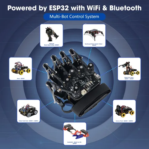 Miniatura 2 de ESP32 - Guante de detección de movimiento compatible con Arduino, ACECode y Python, kit de iniciación de juguete mecánico robótico de mano STEM