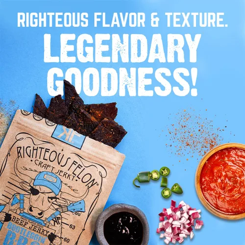Miniatura 3 de Refrigerio de res Righteous Felon - Baby Blues BBQ - Bocadillos sin gluten - Refrigerio de res 100% natural, obtenido localmente y seco - Bocadillos