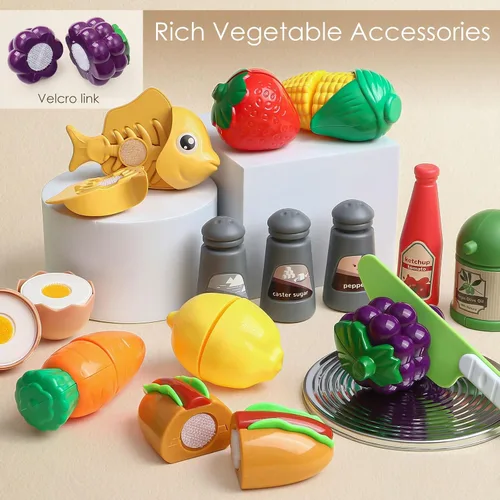 Miniatura 5 de Golray Juego de accesorios de cocina, juego de cocina para niños con ollas y sartenes, utensilios de cocina, juguetes, organizador, juego de comida