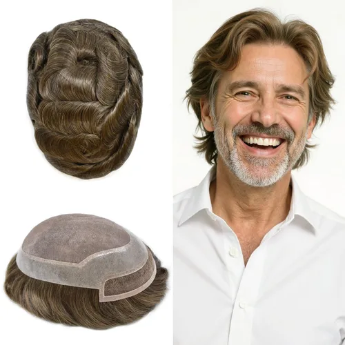 Miniatura 34 de LYRICAL HAIR Sistema de pieza de pelo tipo tupé para hombre, pieza de cabello de poliuretano alrededor de la unidad de cabello para hombres, 5 x 7