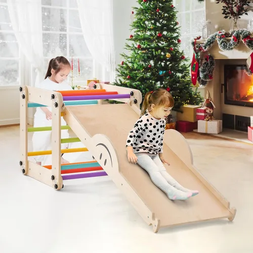 Miniatura 4 de Costzon Juguetes de escalada para niños pequeños, 10 en 1 plegable Montessori Escalera de madera para interiores con rampa reversible, métodos