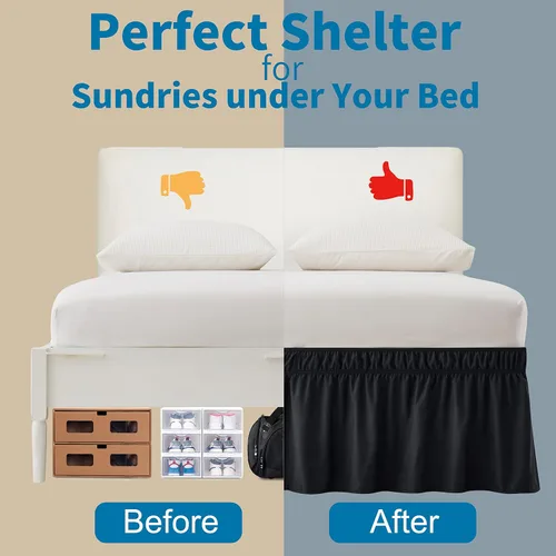 Miniatura 4 de Entisn Falda de cama ajustable negra para cama Twin y Twin XL - con caída entallada de 14 pulgadas, faldas de cama envolventes con cinturón elástico
