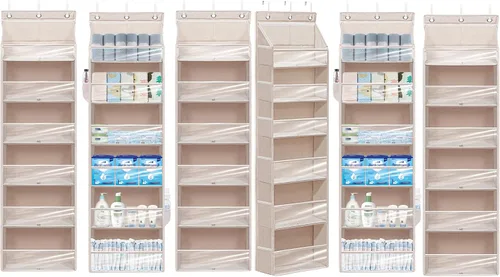 Miniatura 13 de Organizador de puerta con 6 bolsillos extra grandes, 12 bolsillos laterales, estante de almacenamiento resistente para armario, organizador de Beige