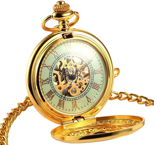 Miniatura 6 de Steampunk - Reloj de bolsillo mecánico con diseño de letras romanas vintage con cadenas para regalos de Navidad
