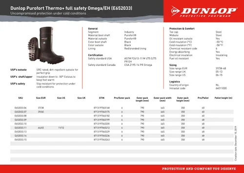 Miniatura 7 de Dunlop E65203308 Purofort Thermo+ - Bota de protección contra el frío OmegaEH, plantilla premium, aislamiento frío de -58 F, puntera de acero