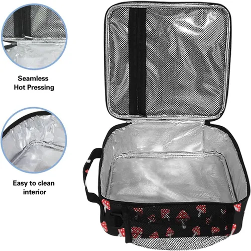Miniatura 3 de Lonchera para niños y niñas, con diseño de hongos del bosque, con diseño de dibujos animados, con correa para el hombro, bolsas enfriadoras