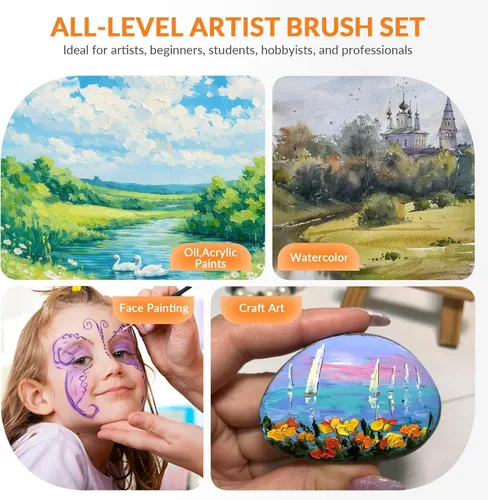 Miniatura 6 de Bougimal 26pcs Paint Brush Set, Professional Acrylic Paint Brushes with Flat, Filbert, Fan, Dagger, Cat Tongue, Round, Palette Knife, Artist Paint