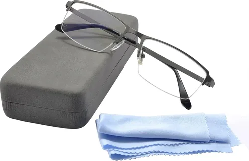 Miniatura 10 de Gafas de bloqueo de luz azul para computadora, para hombres, gafas de juegos de computadora, medio marco de metal, lente transparente, protección