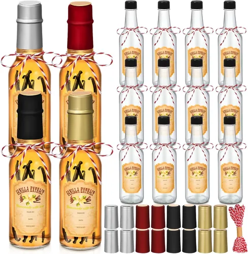 Miniatura 22 de Tioncy 16 botellas vacías de extracto de vainilla para botella de vidrio casera con tapa, banda retráctil, calcomanía, manualidades, regalo de boda